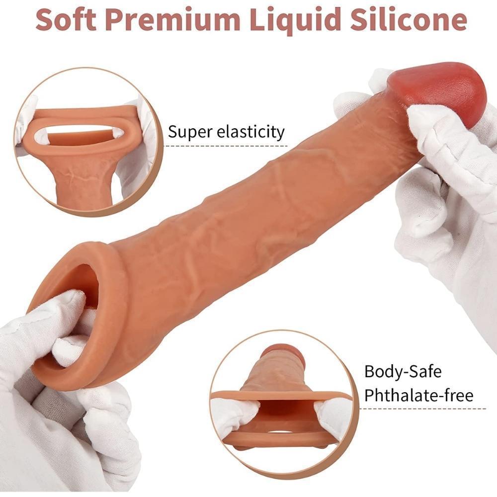 JOHNSON 5 CM Uzatmalı Ultra Gerçekçi Dokuda Testis Destekli Sıvı Silikon Realistik Penis Kılıfı