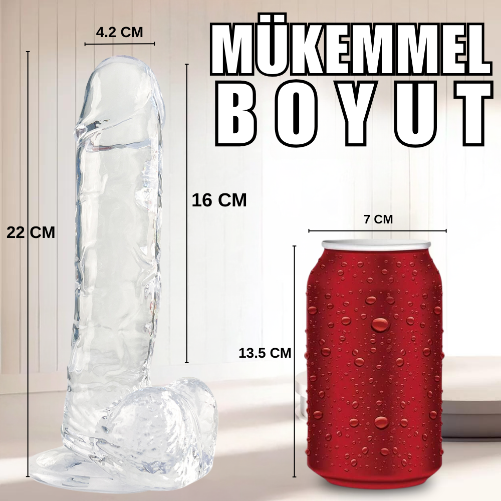 MYST COLOR Dildo Realistik Jel Dokuda Ultra Yumuşak Şeffaf Yapay Penis 22 CM