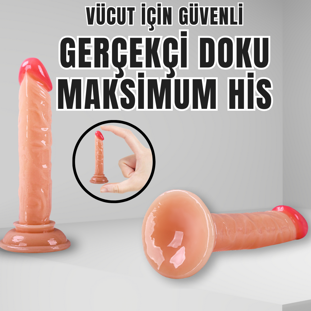 UNIQUE Realistik Dokuda Mini Dildo Vantuzlu Gerçekçi Yapay Penis 14 CM