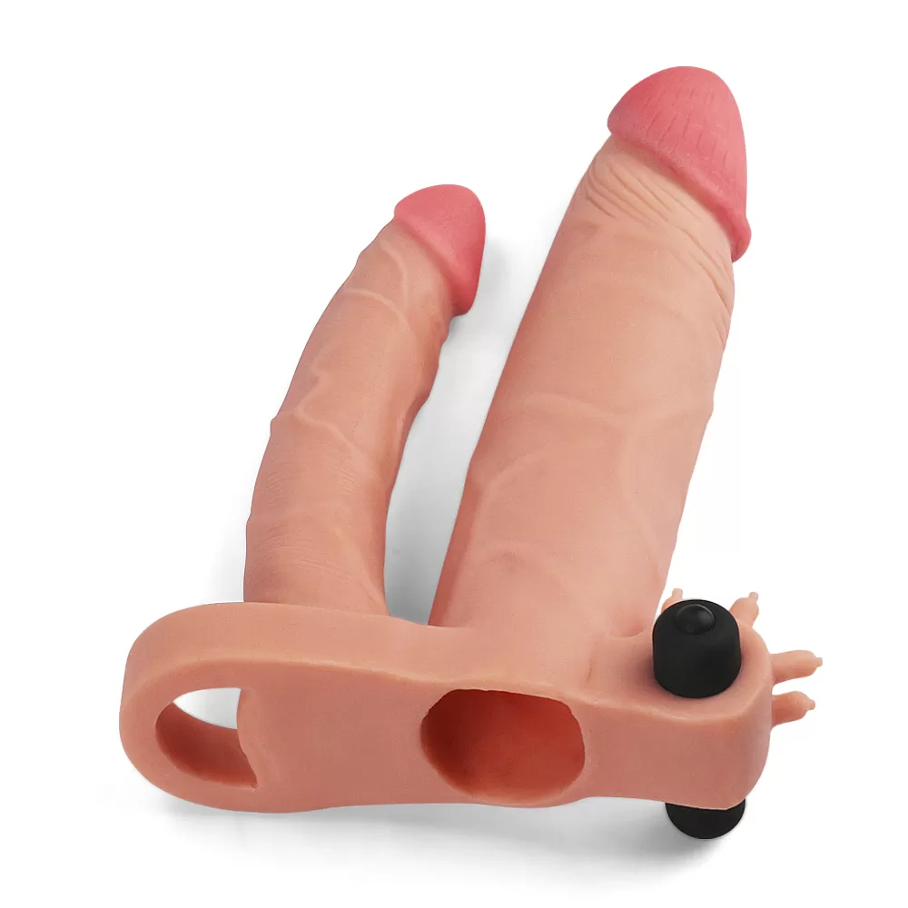 2.5 CM Dolgulu Gerçekçi Ten Doku Çatal Titreşimli Penis Kılıfı - Pleasure X-Tender