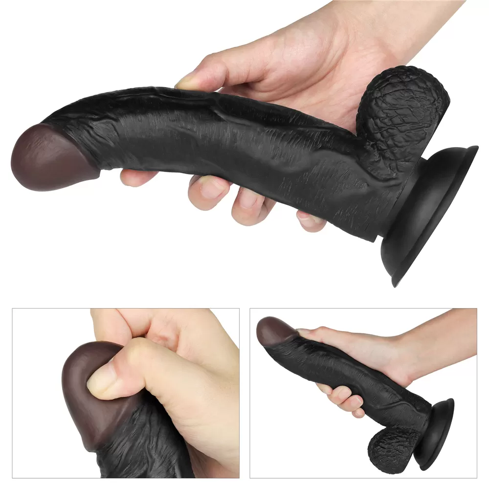 Belden Bağlamalı Titreşimli Ultra Yumuşak Gerçekçi Et Dokulu Realistik Zenci Vibratör Dildo 21.5 CM