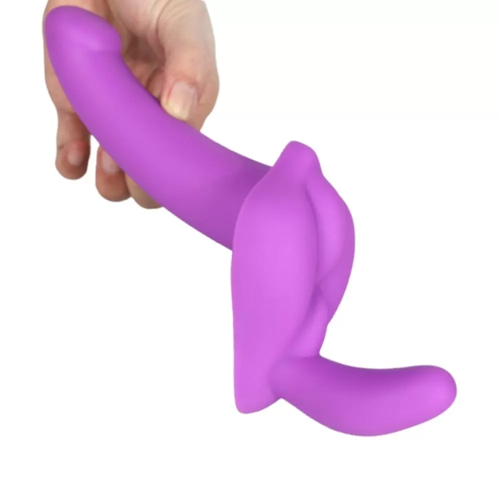 CHARM Uyarıcı Tamponlu Ultra Yumuşak Çift Taraflı Kemerli Silikon Dildo Penis - Mor