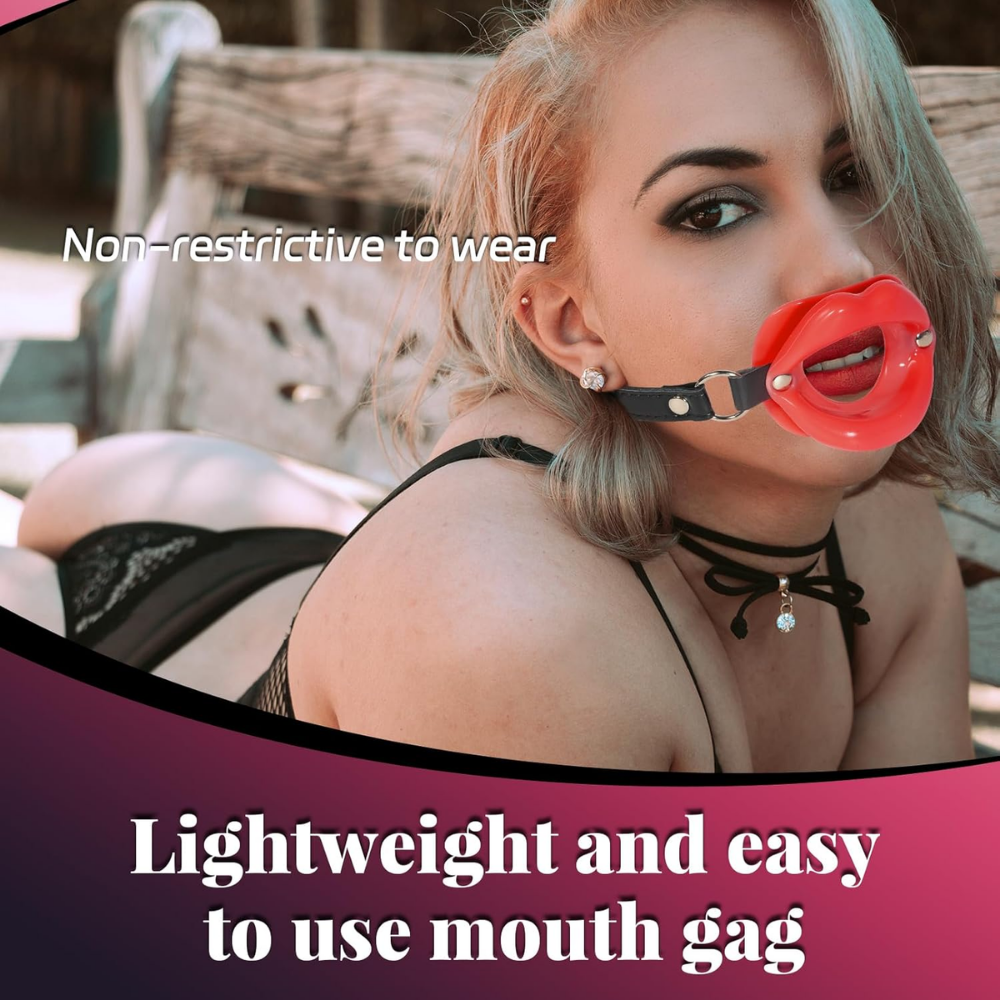 Deri Kemerli Kırmızı Yumuşak Silikon Dudak Esnek Esaret Ağız Tıkacı Red Open Mouth Lip Gag