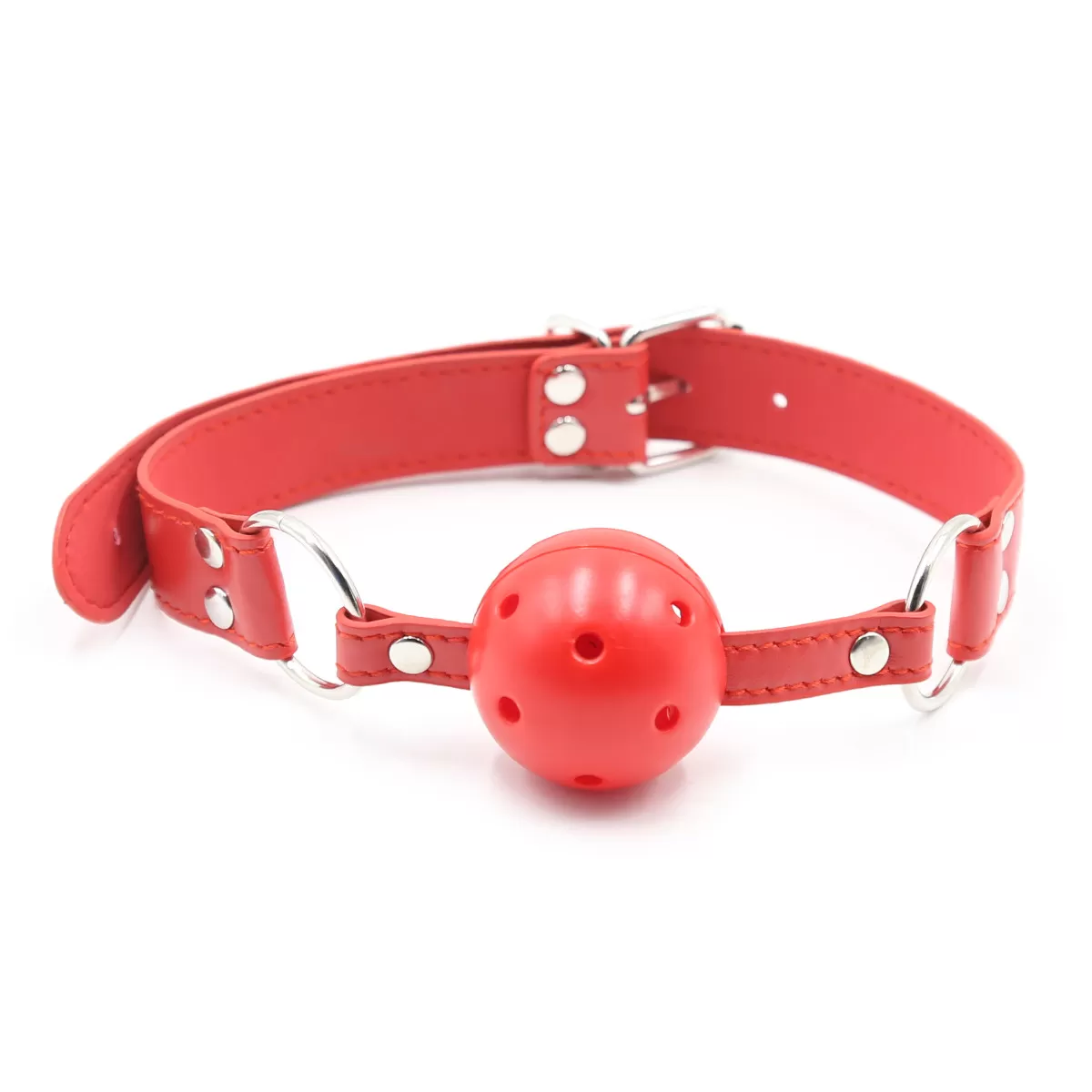 Fetish Beginner Deri Kemerli Nefes Alabilir Kırmızı Esaret Ağız Topu Mouth Ball Gag