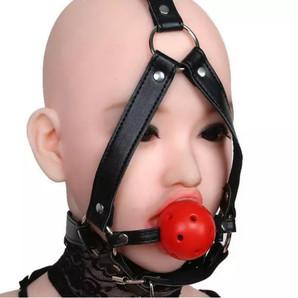 Head Bondage Gag Mouth Ball Kafa Çene Bağlama Tasması Nefes Alabilir Deri Kemerli Fetiş Ağız Topu