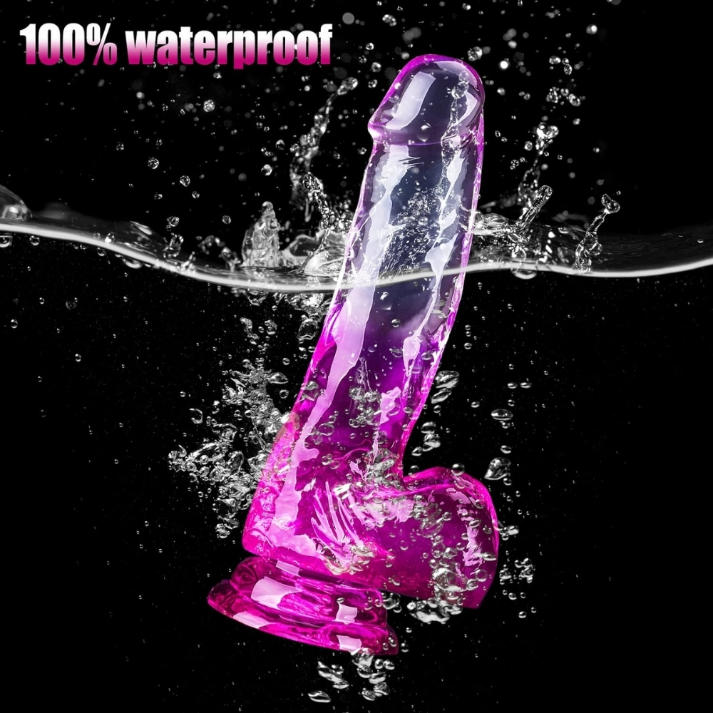 MYST COLOR Dildo Realistik Jel Dokuda Vantuzlu Ultra Yumuşak Şeffaf Mor Yapay Penis