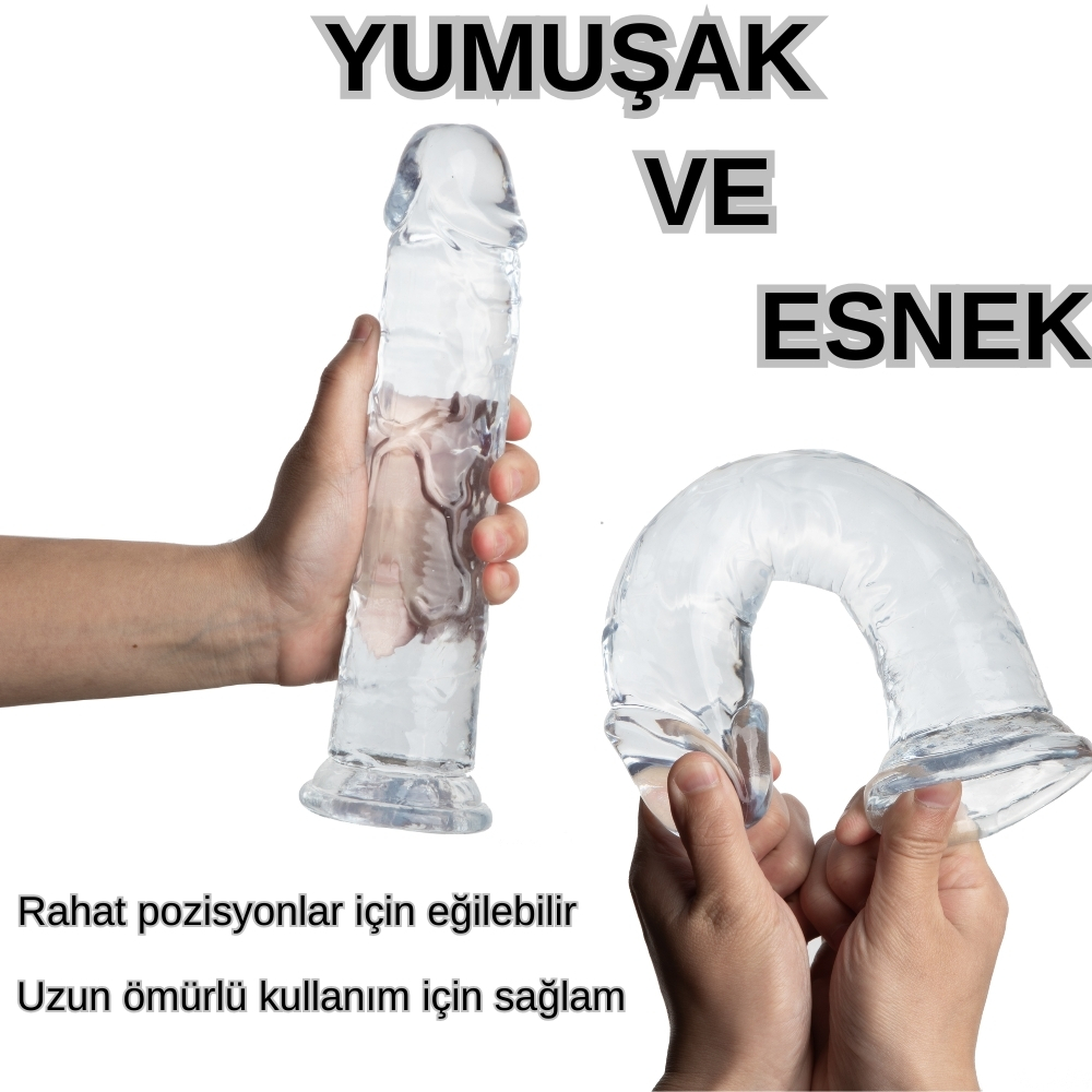 MYST COLOR Dildo Realistik Jel Dokuda Testissiz Ultra Yumuşak Şeffaf Yapay Penis 20 CM