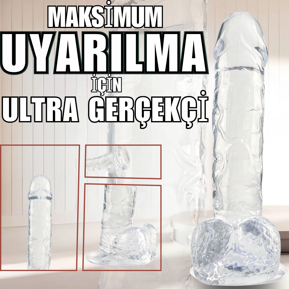 MYST COLOR Dildo Realistik Jel Dokuda Ultra Yumuşak Şeffaf Yapay Penis 22 CM