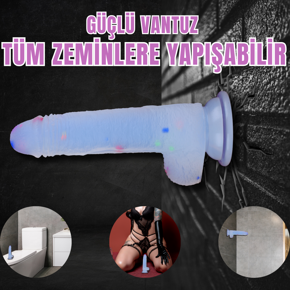 MYST COLOR Dildo Renkli Benekli Ultra Yumuşak Şeffaf Realistik Yapay Penis