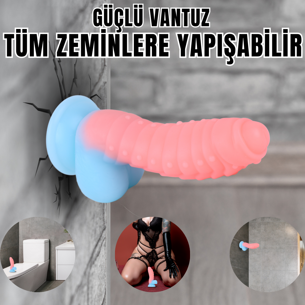 NEON ELITE Glow in the Dark - Karanlıkta Parlayan Tırtıklı Dildo Ultra Yumuşak Realistik Yapay Penis 