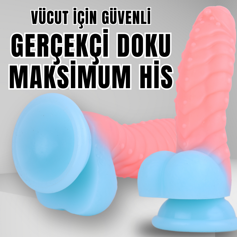 NEON ELITE Glow in the Dark - Karanlıkta Parlayan Tırtıklı Dildo Ultra Yumuşak Realistik Yapay Penis 