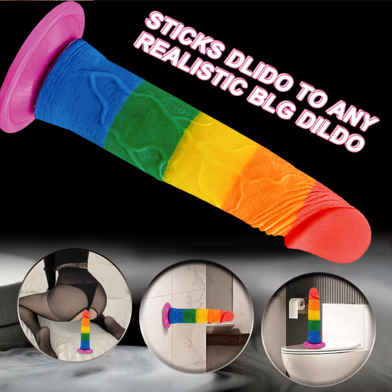 Pride Special Edition Dildo 18.5 CM - Gökkuşağı Renkli Silikon Ultra Realistik Yapay Penis Testissiz Vibrator