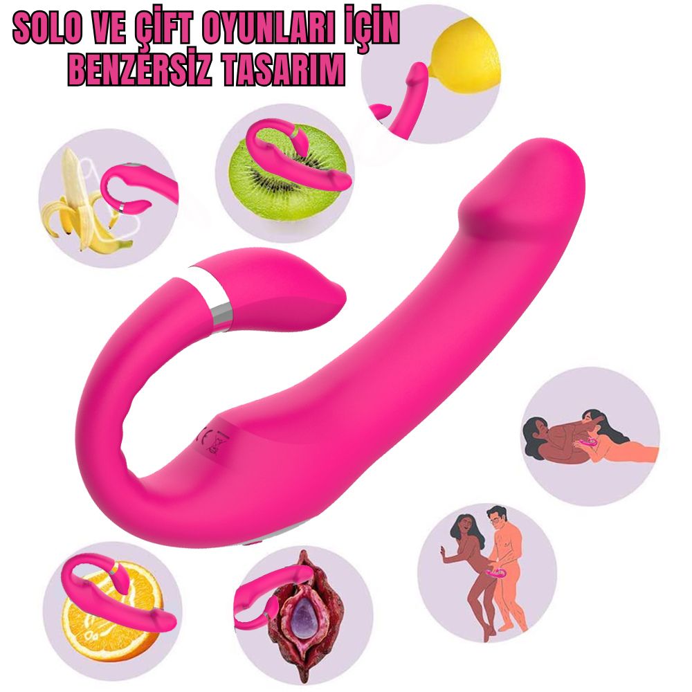 PRIME TOYS Flamingo Çift Motorlu Isıtmalı Şarjlı Bükülebilir Hareketli Strapless Strapon Vibratör