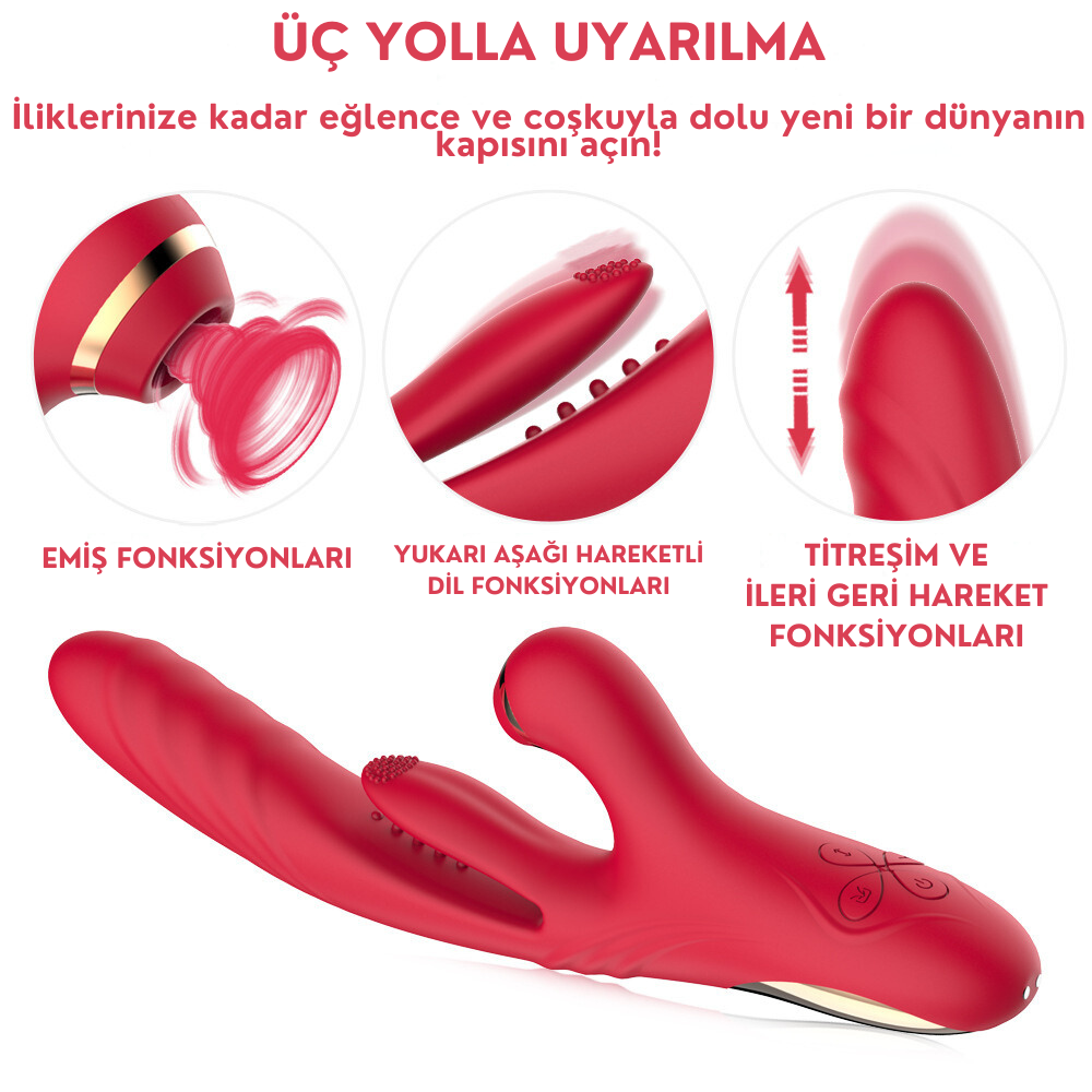 PRIME TOYS Chicy Titreşimli İleri Geri ve Aşağı Yukarı Dil Hareketli Klitoris Emişli 4 in 1 Vibratör