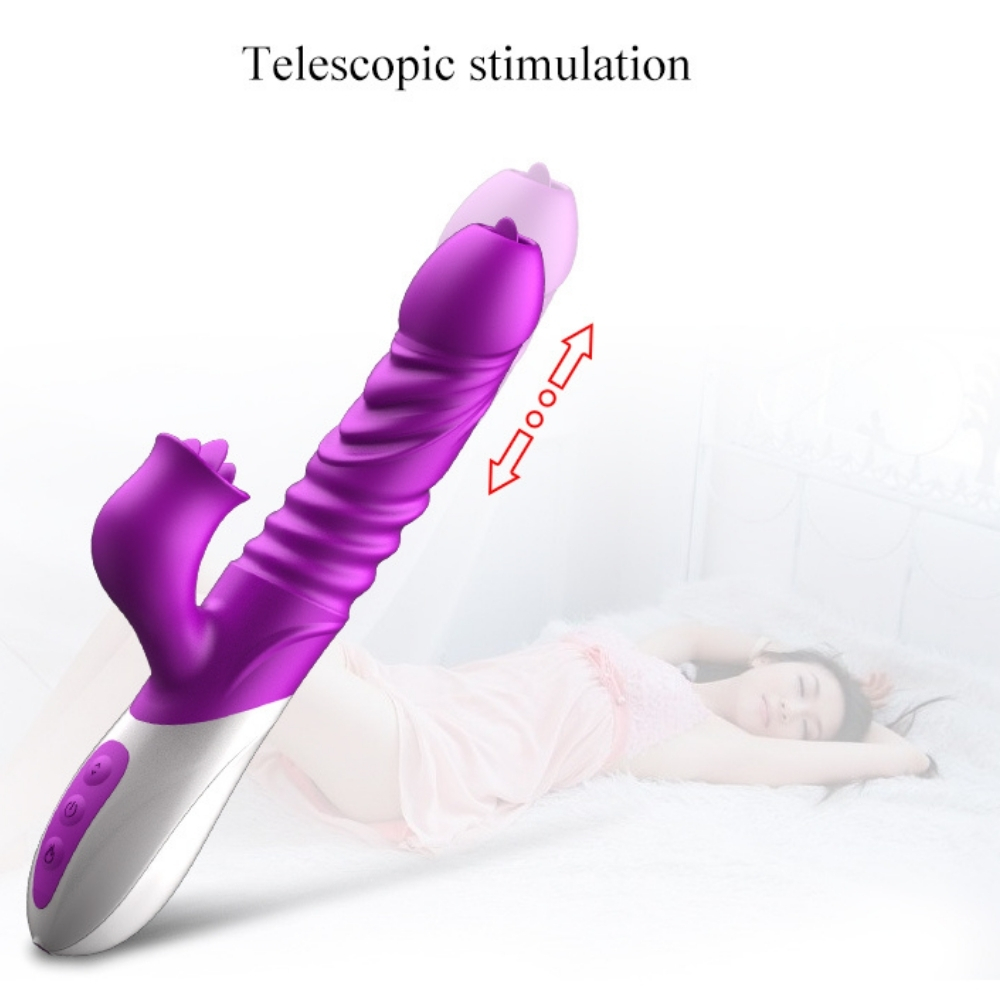 T10 - Şarjlı Akıllı Isıtmalı İleri Geri ve Dil Hareketli G-Spot ve Klitoris Uyarıcı 2 in 1 Yapay Penis Rabbit Vibratör