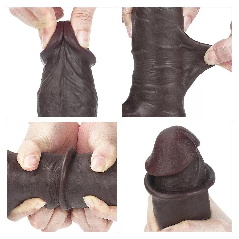 Tam Testisli Hareketli Deri Ultra Yumuşak Çift Katmanlı Zenci Penis 20 CM - Sliding Skin Dual Layer Dong Whole Testicle