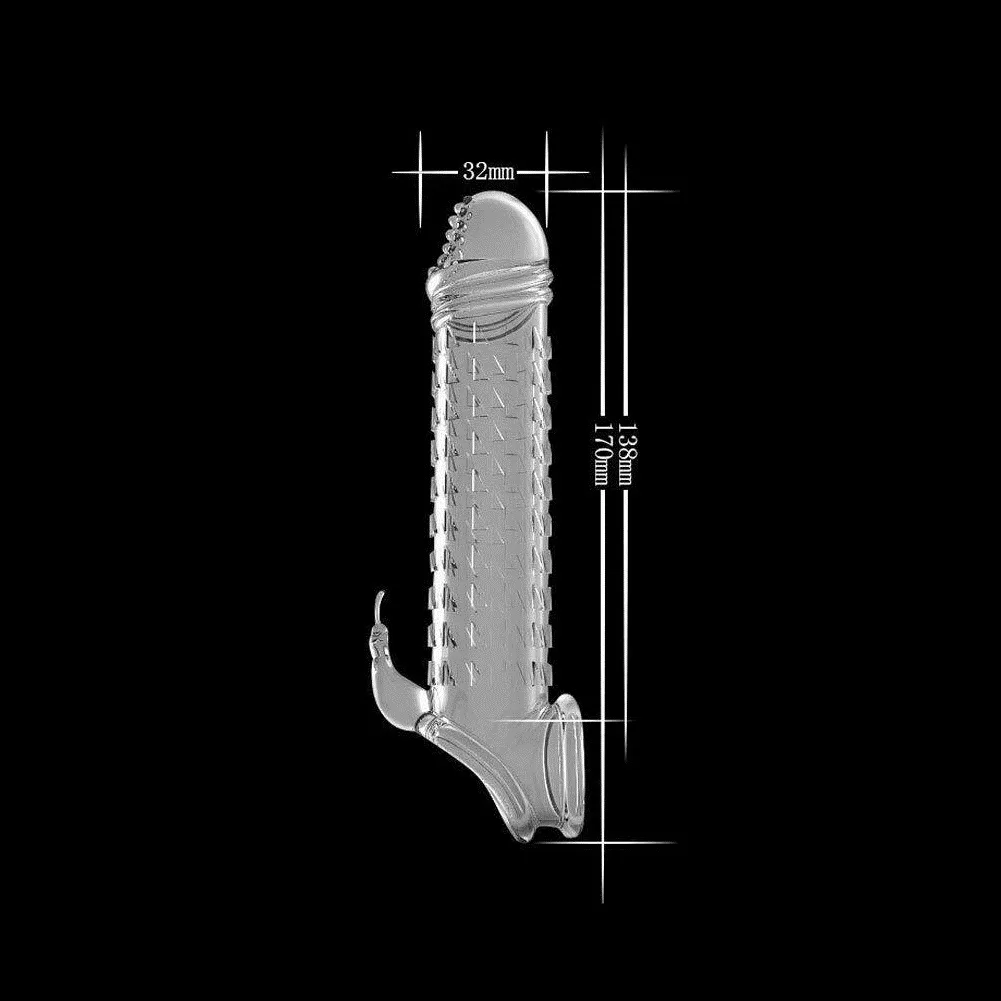 WOLF WARRIOR Klitoris Uyarıcı Şeffaf Tırtıklı Testis Halkalı Silikon Penis Kılıfı