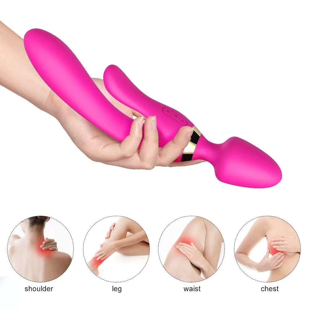 WOWYES Manyetik Şarjlı Su Geçirmez Wand Massager 3 in 1 Dildo Vibratör - Pembe