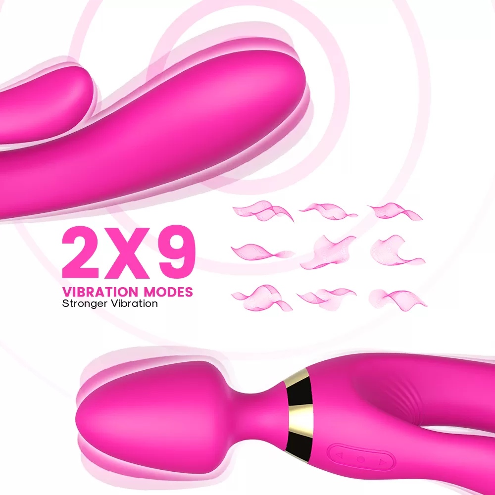 WOWYES Manyetik Şarjlı Su Geçirmez Wand Massager 3 in 1 Dildo Vibratör - Pembe